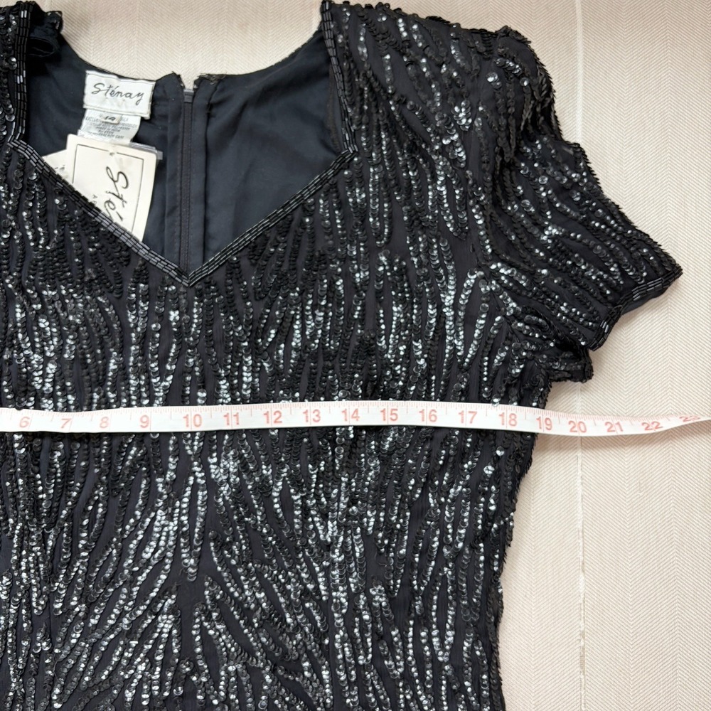 Vintage NWT Black Silk Beaded Formal Maxi Dress Size 14 Wedding Event Elegant - Picture 14 of 16
